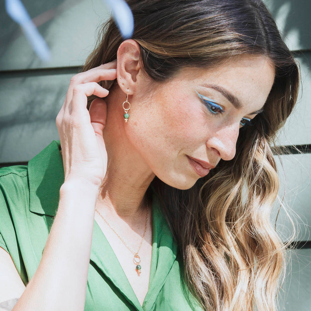 kelp green gemstone drop earrings - Freshie & Zero Studio Shop