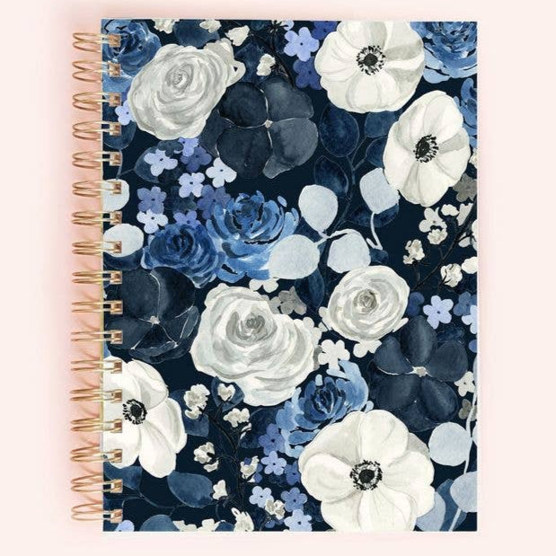 Medium Spiral Notebook: Navy Florals - Freshie & Zero Studio Shop