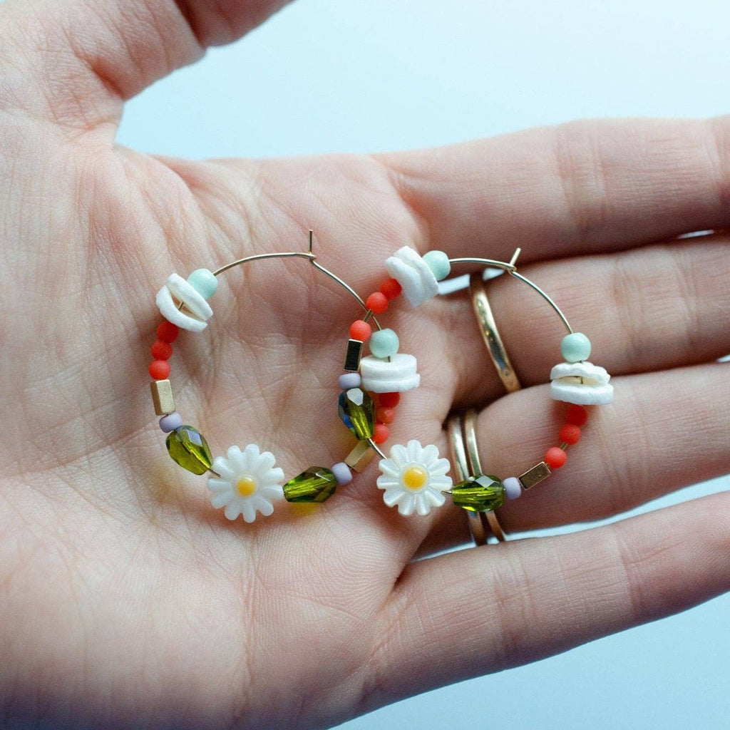 Daisy Gold filled Beaded Hoop Earrings by Jill Makes - Freshie & Zero Studio Shop