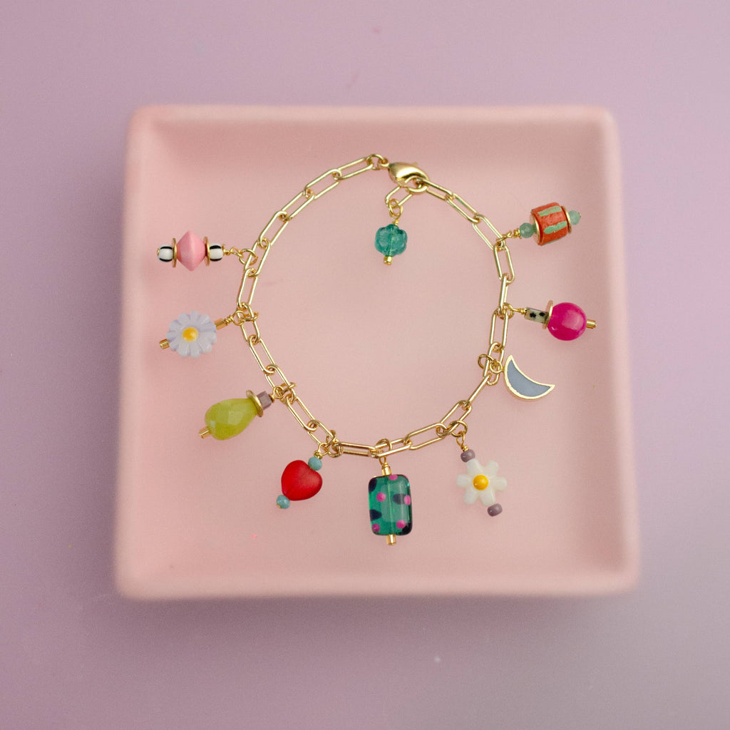 Colorful Jewel Tone Flower Charm Bracelet by Jill Makes - Freshie & Zero Studio Shop