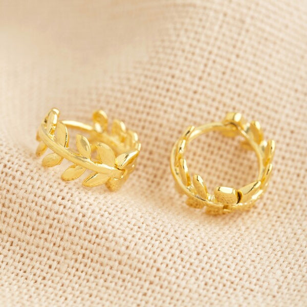 Fern Leaf Gold Huggie Hoop Earrings - Freshie & Zero Studio Shop