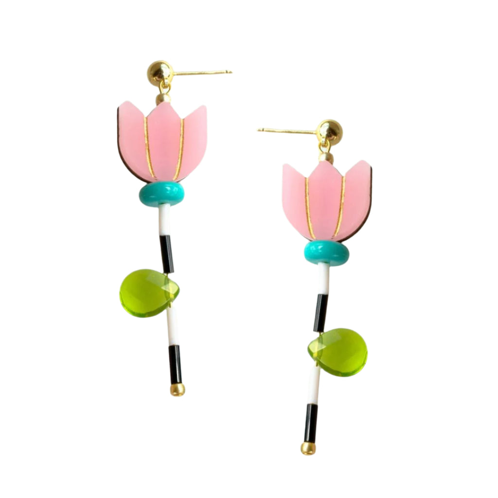 Colorful Acrylic Pink Flower Earrings by Jill Makes - Freshie & Zero Studio Shop