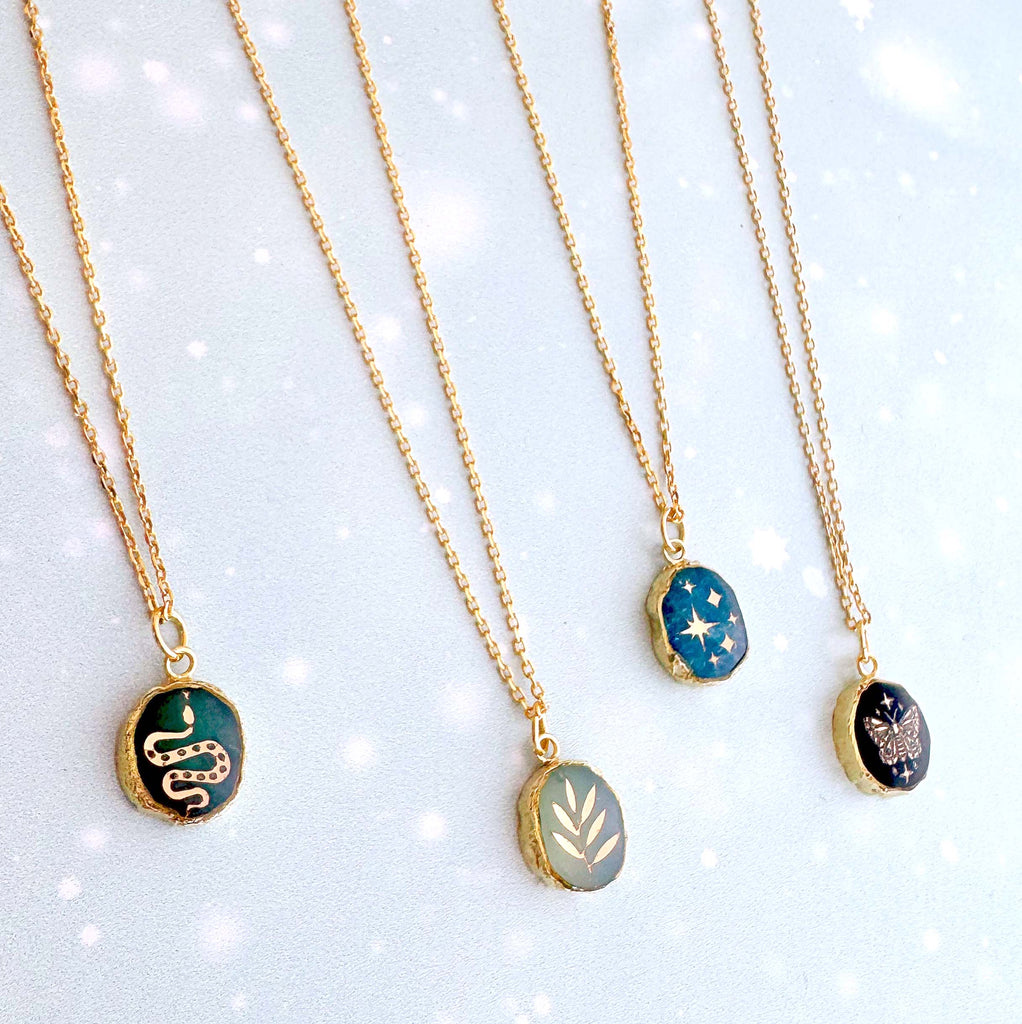 Celestial Apatite Gemstone Symbol Necklace by Jill Makes - Freshie & Zero Studio Shop