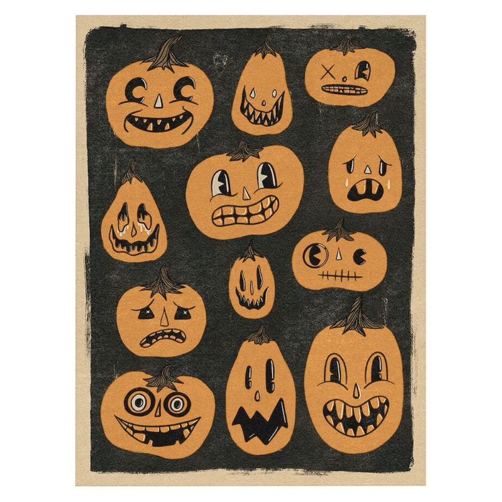 Vintage Illustrated Jack O' Lanterns Print:  9"x12" - Freshie & Zero Studio Shop