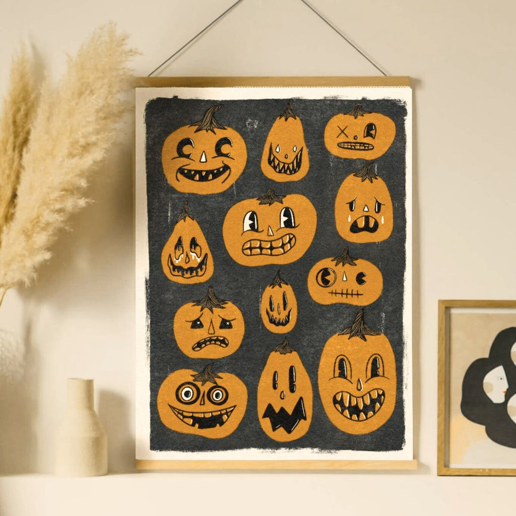 Vintage Illustrated Jack O' Lanterns Print:  9"x12" - Freshie & Zero Studio Shop
