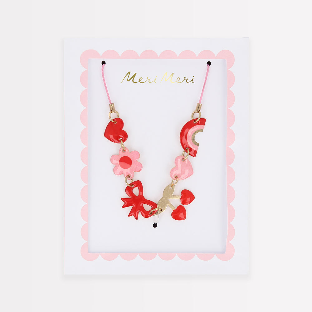 Hearts and Cherries Enamel Charm Necklace - Freshie & Zero Studio Shop