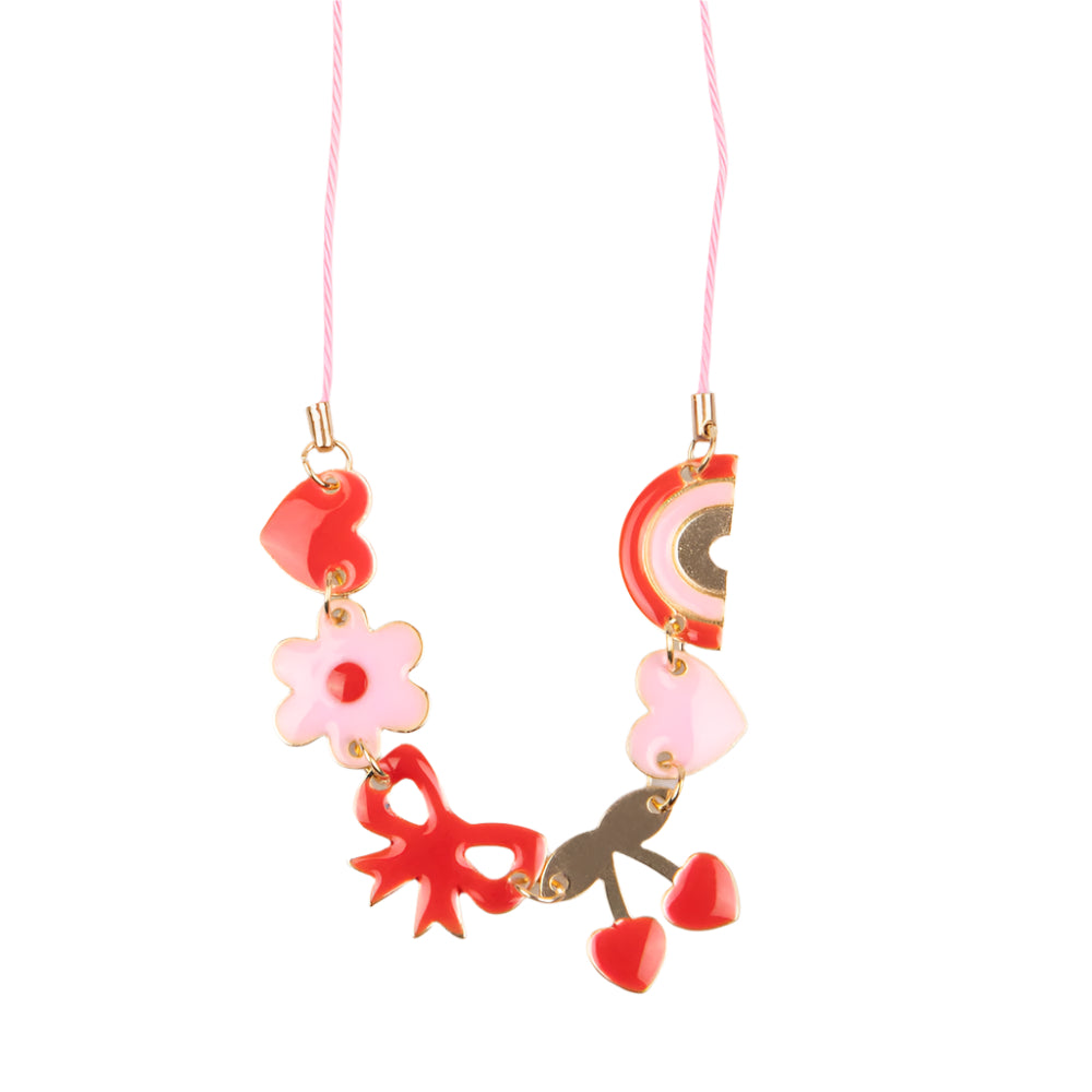 Hearts and Cherries Enamel Charm Necklace - Freshie & Zero Studio Shop