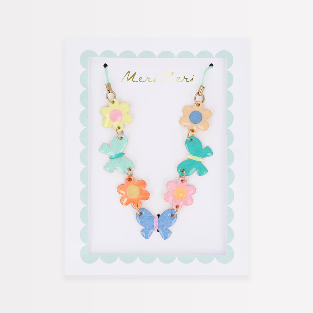 Butterflies and Flowers Enamel Charm Necklace - Freshie & Zero Studio Shop