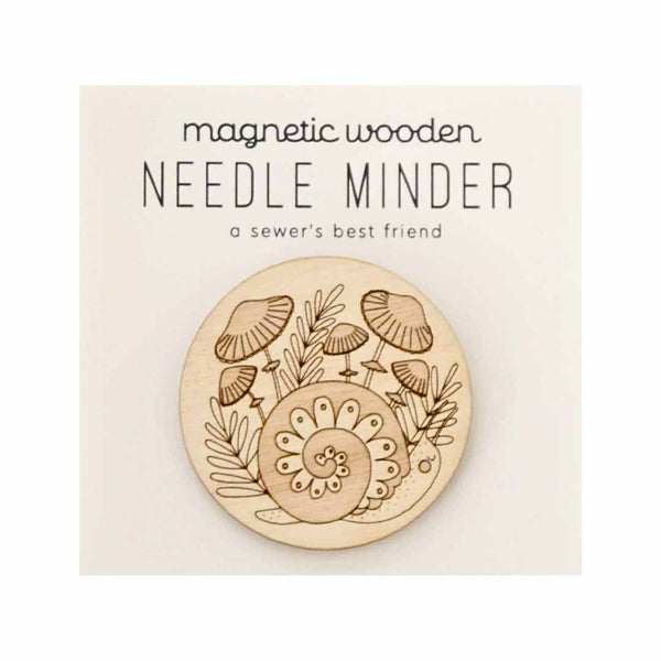 Magnetic Wooden Needle Minder: Snail + Mushrooms - Freshie & Zero Studio Shop
