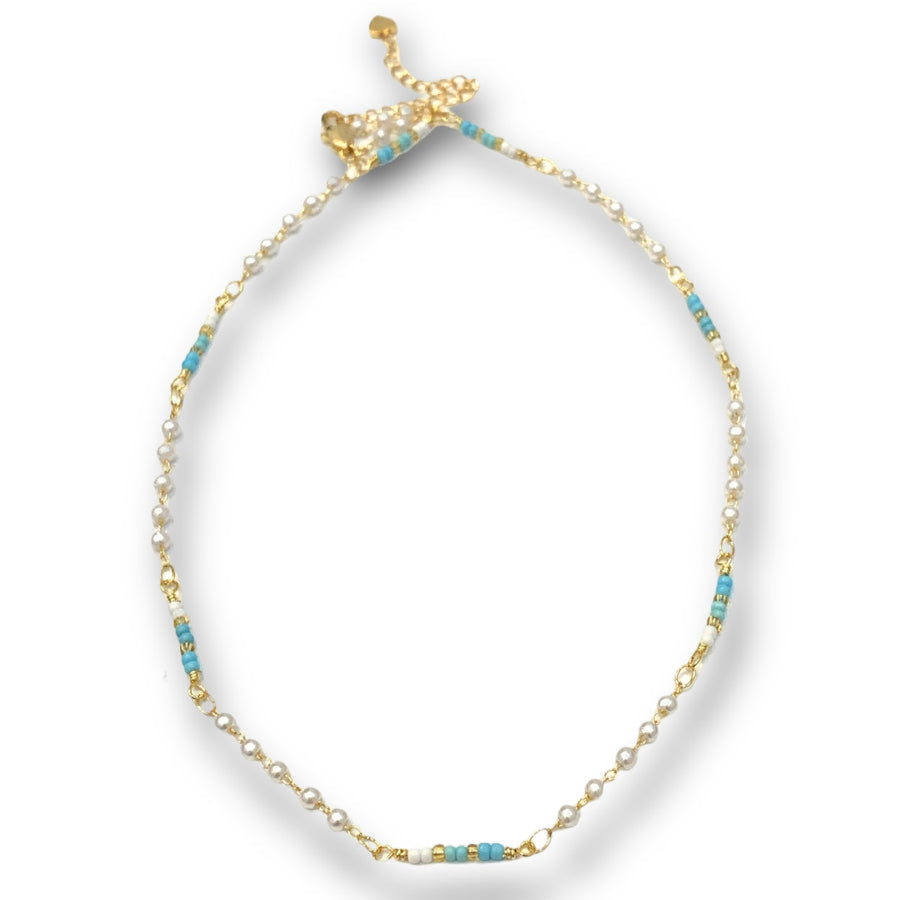 Pearl + Turquoise Aria Delicate Miyuki Beaded Necklace - Freshie & Zero Studio Shop