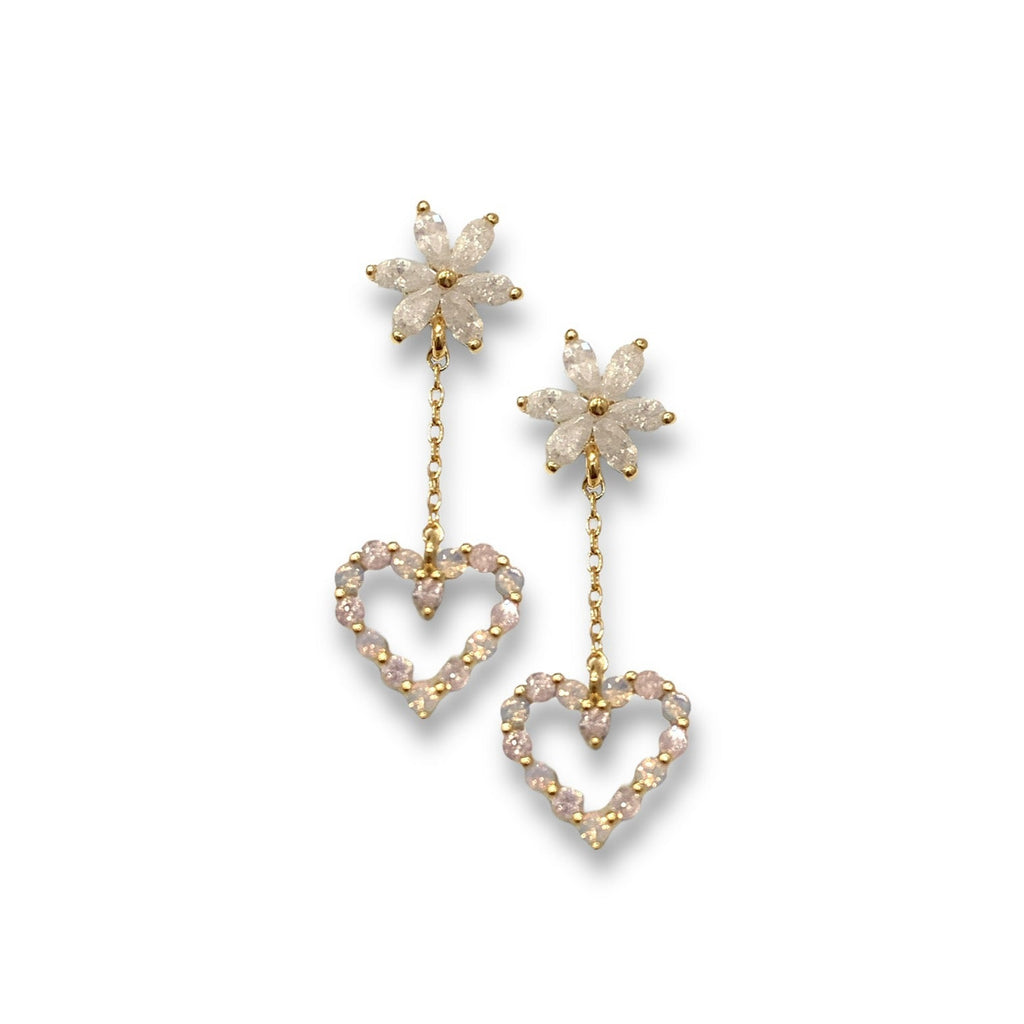 Amora Flower + Heart Drop Crystal Stud Earrings - Freshie & Zero Studio Shop