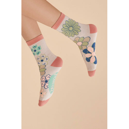 70s Kaleidoscope Floral in Coconut: Socks by Powder UK - Freshie & Zero Studio Shop