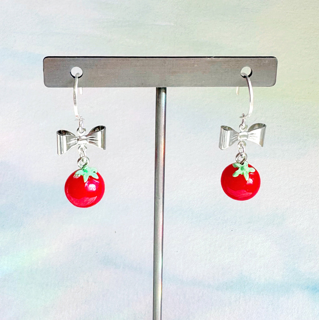 Tomato Bow Drop Earrings - Freshie & Zero Studio Shop