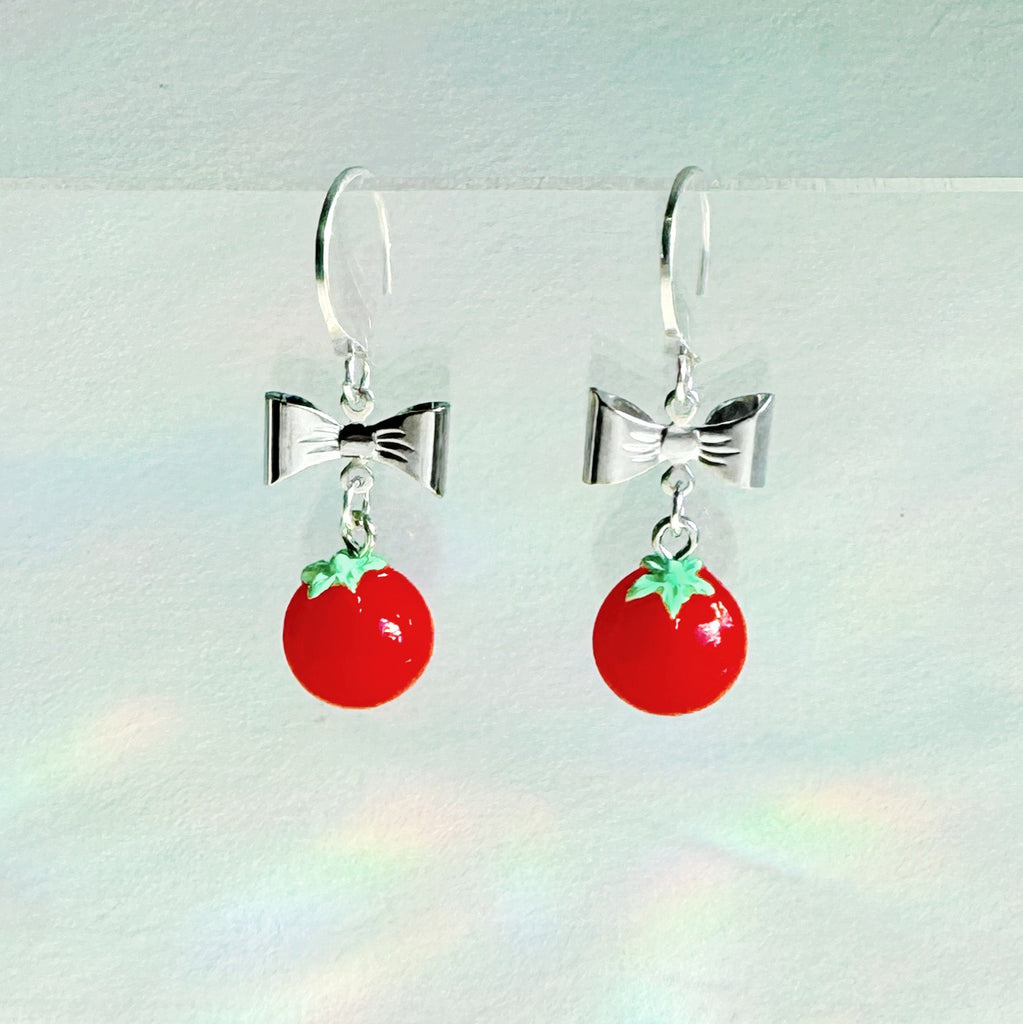 Tomato Bow Drop Earrings - Freshie & Zero Studio Shop