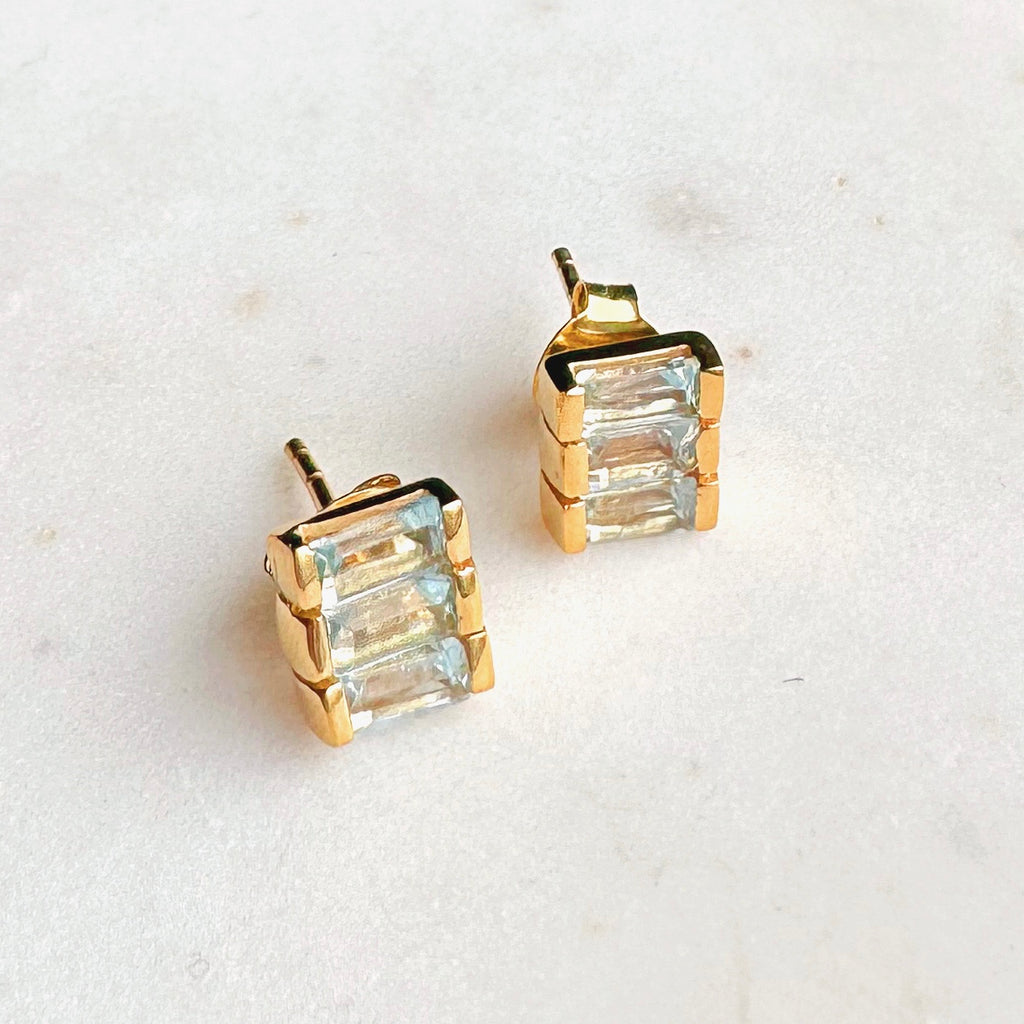 Triple Baguette Blue Topaz Stud Earrings - Freshie & Zero Studio Shop