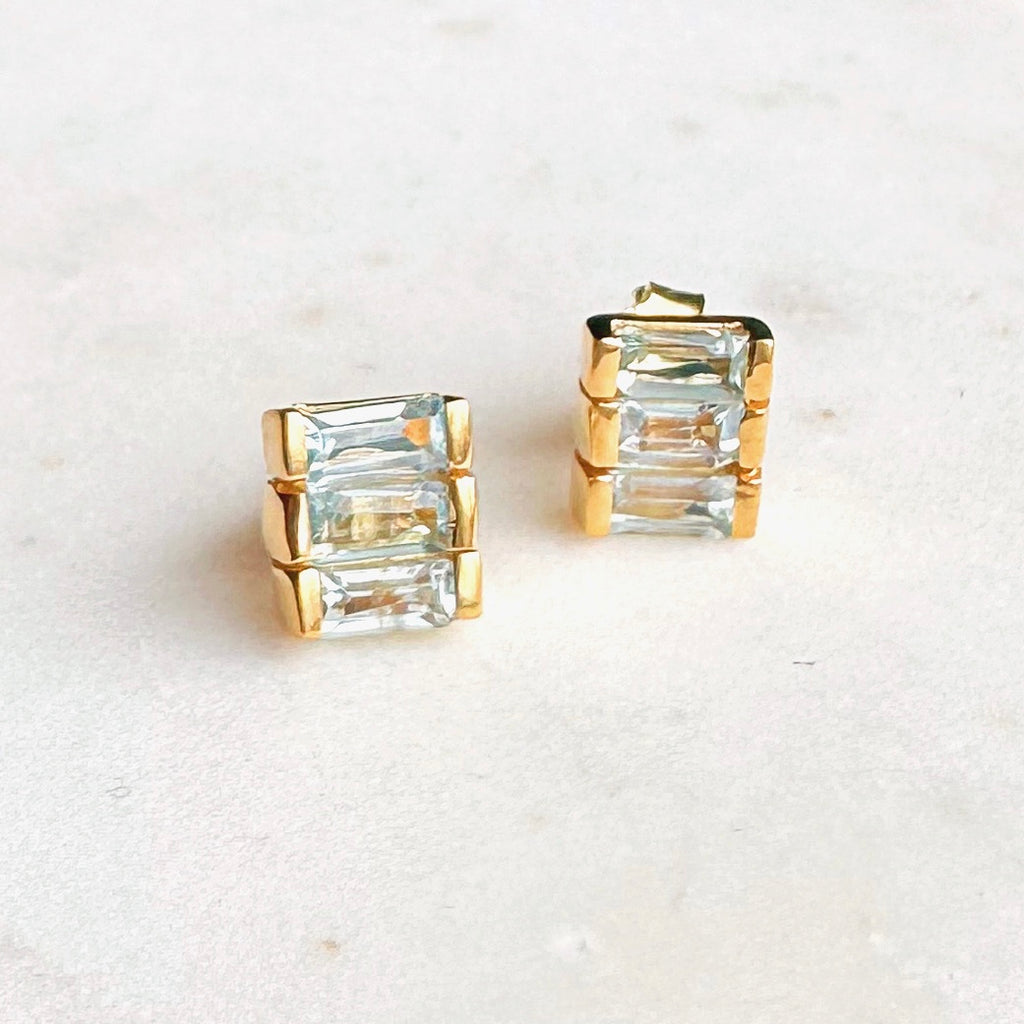 Triple Baguette Blue Topaz Stud Earrings - Freshie & Zero Studio Shop
