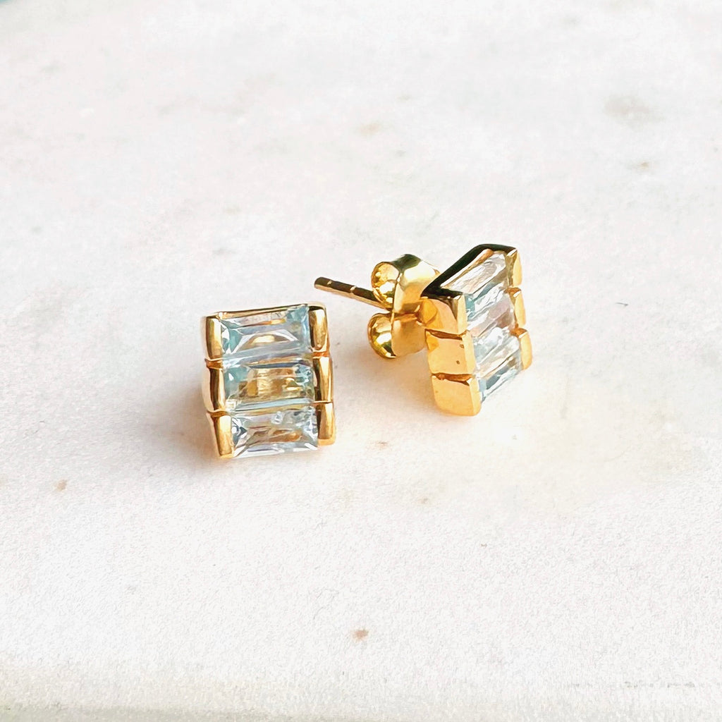 Triple Baguette Blue Topaz Stud Earrings - Freshie & Zero Studio Shop