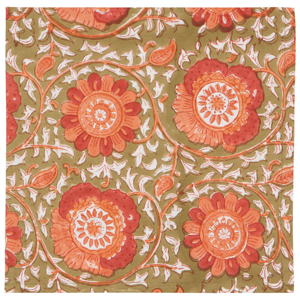 Zinnia Block Print Napkins - Set of 4 - Freshie & Zero Studio Shop