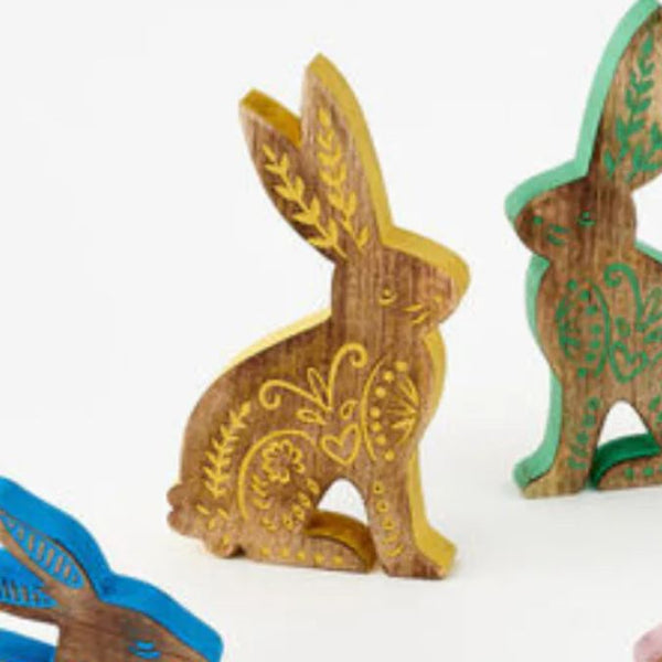 Floral Folk Art Wood Bunny: Yellow - Freshie & Zero Studio Shop