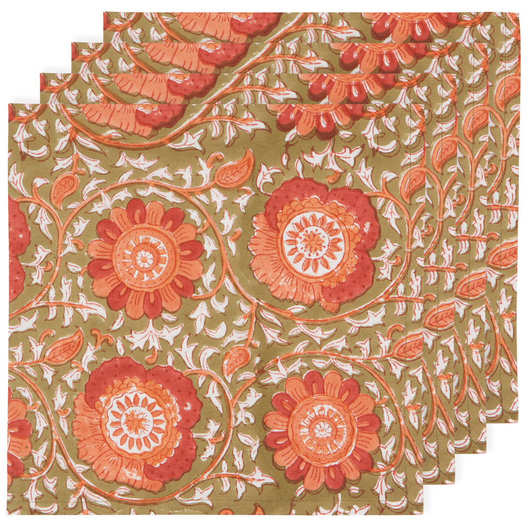 Zinnia Block Print Napkins - Set of 4 - Freshie & Zero Studio Shop