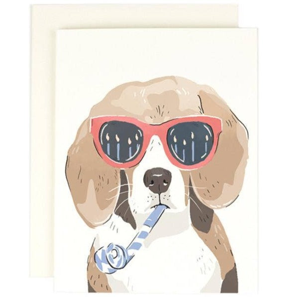 Beagle Birthday dog with sunglasses watercolor illustration greeting card- Freshie & Zero