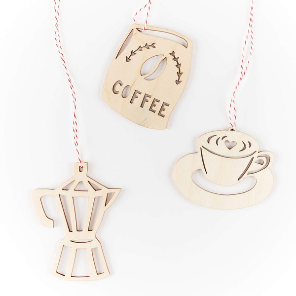 Papercut Wooden Ornaments: Coffee Lovers - Freshie & Zero