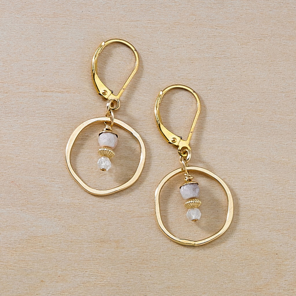 Sunrise Moonstone and Gold Circle Earrings - Freshie & Zero