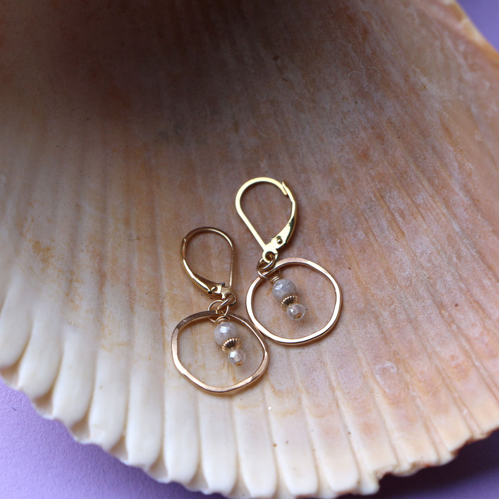 Sunrise Moonstone and Gold Circle Earrings - Freshie & Zero