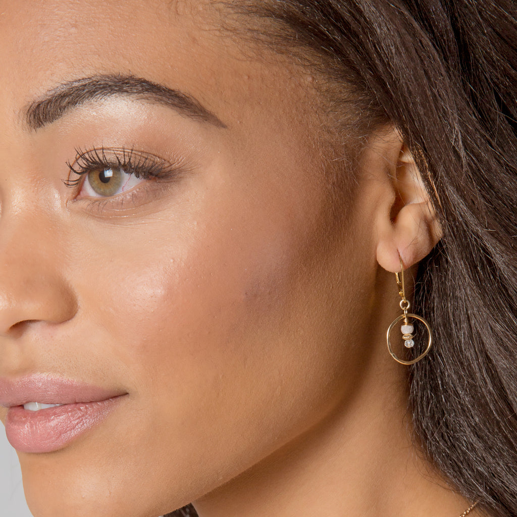 Sunrise Moonstone and Gold Circle Earrings - Freshie & Zero