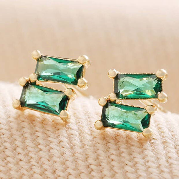 Emerald Green Stone Stud Earrings in Gold - Freshie & Zero Studio Shop