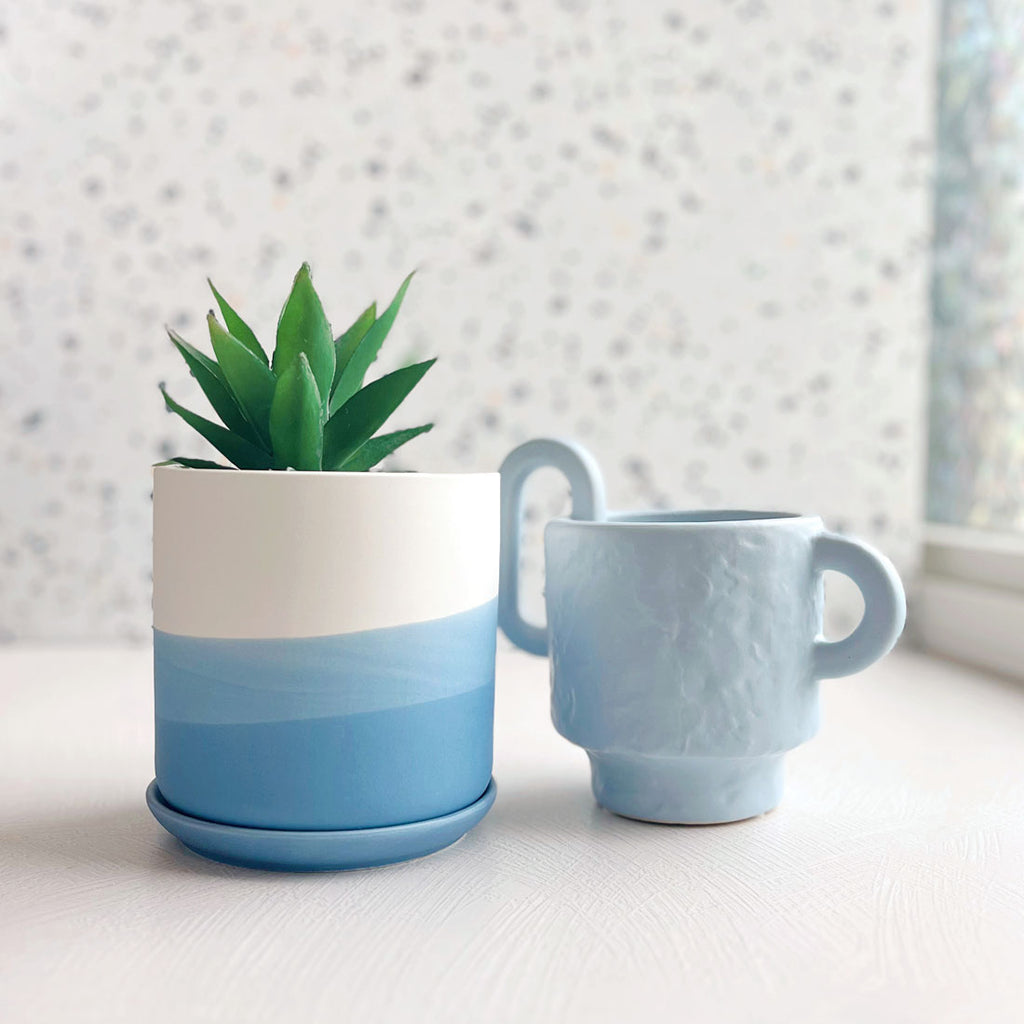Mug Planter w/ Handles: Matte Blue - Freshie & Zero Studio Shop