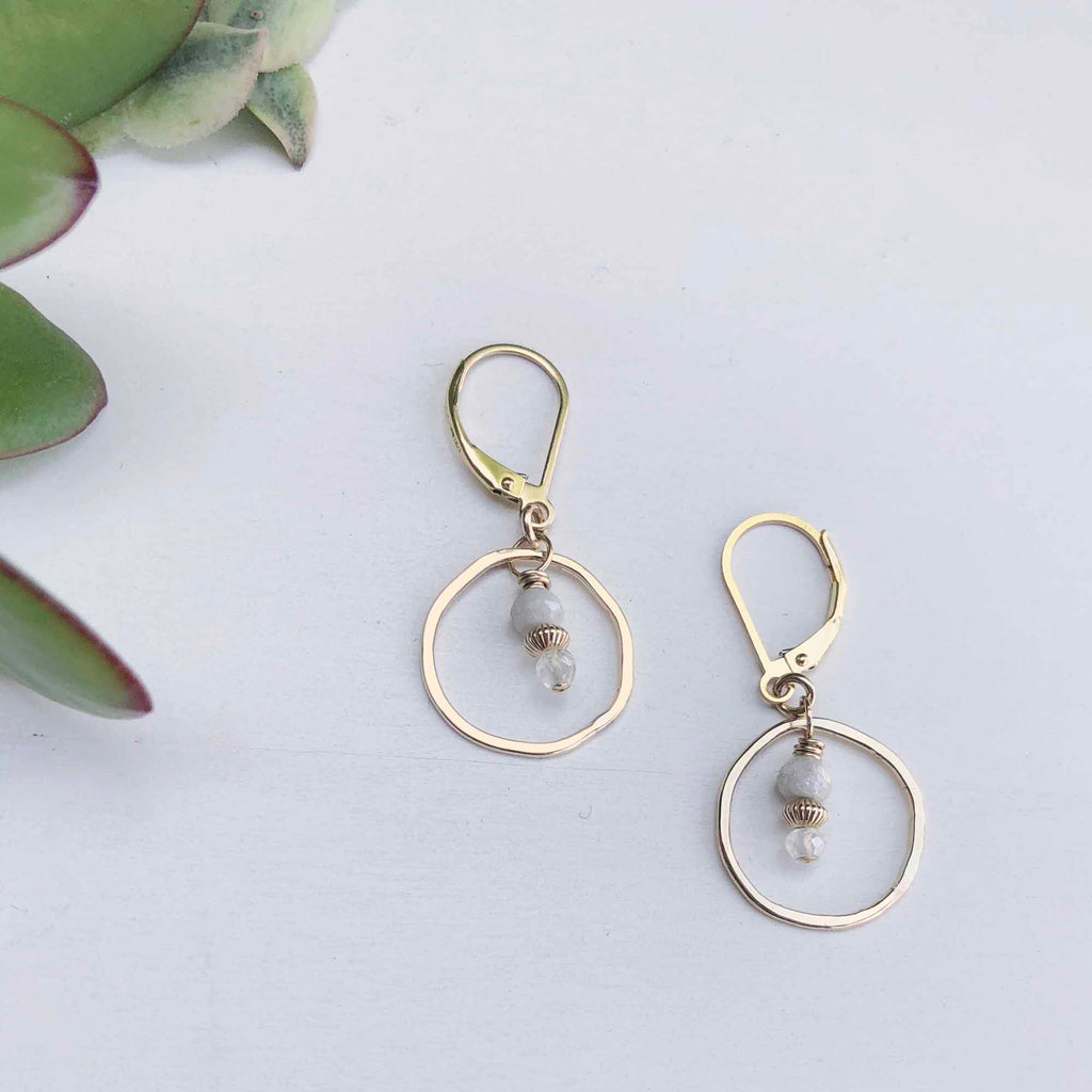 Sunrise Moonstone and Gold Circle Earrings - Freshie & Zero