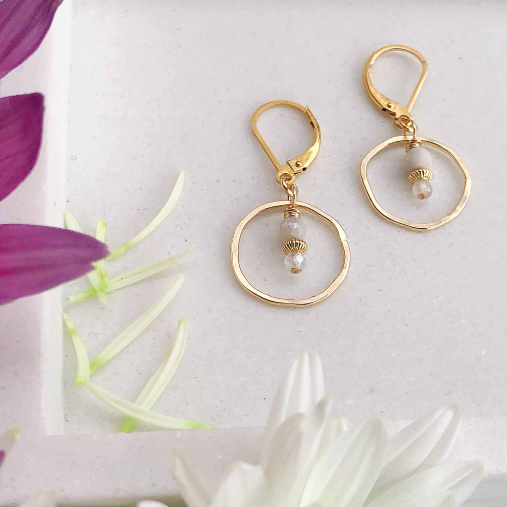 Sunrise Moonstone and Gold Circle Earrings - Freshie & Zero