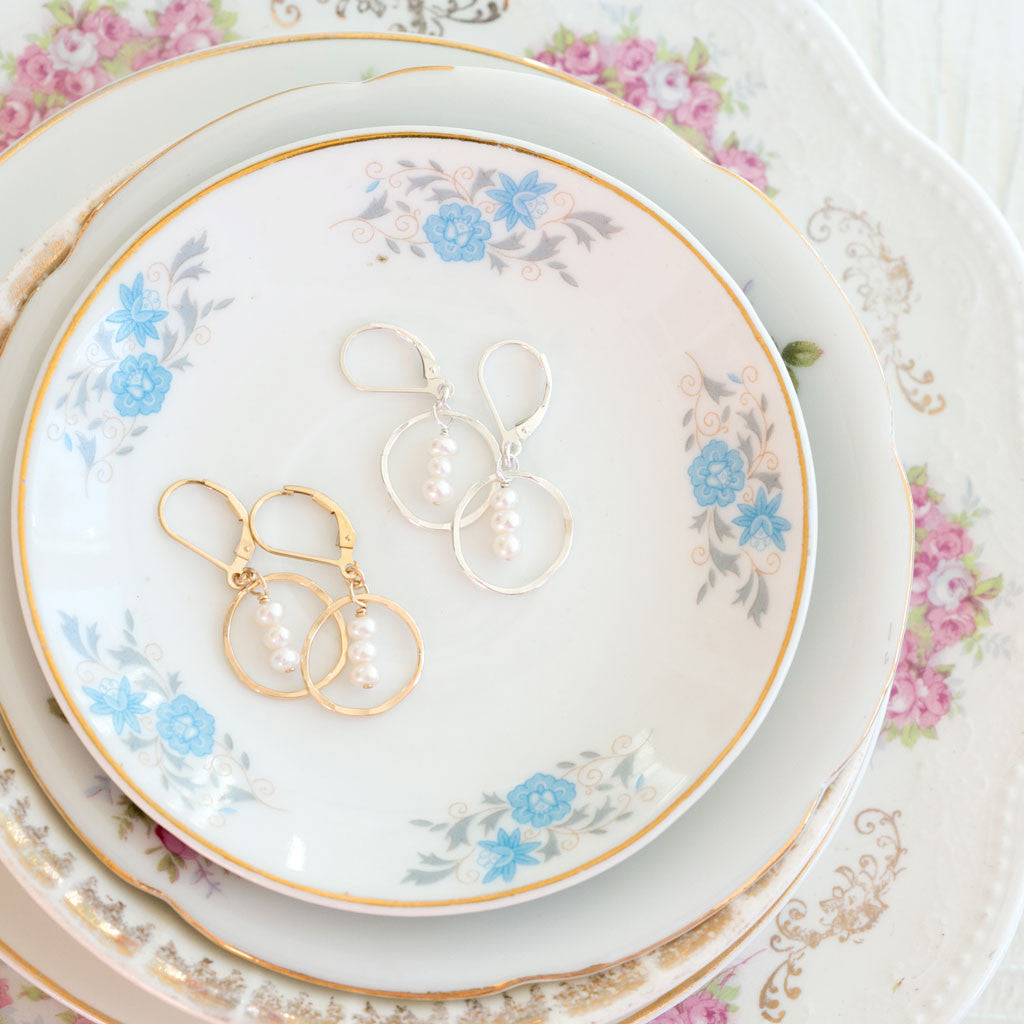 treble earrings - white pearls - Freshie & Zero