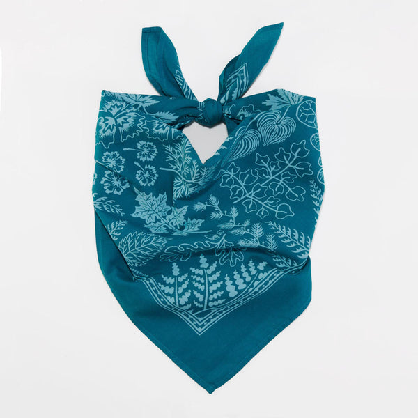 Organic Cotton Nashville Embroidered Bandana ~ Leafy Blue Lake - Freshie & Zero Studio Shop