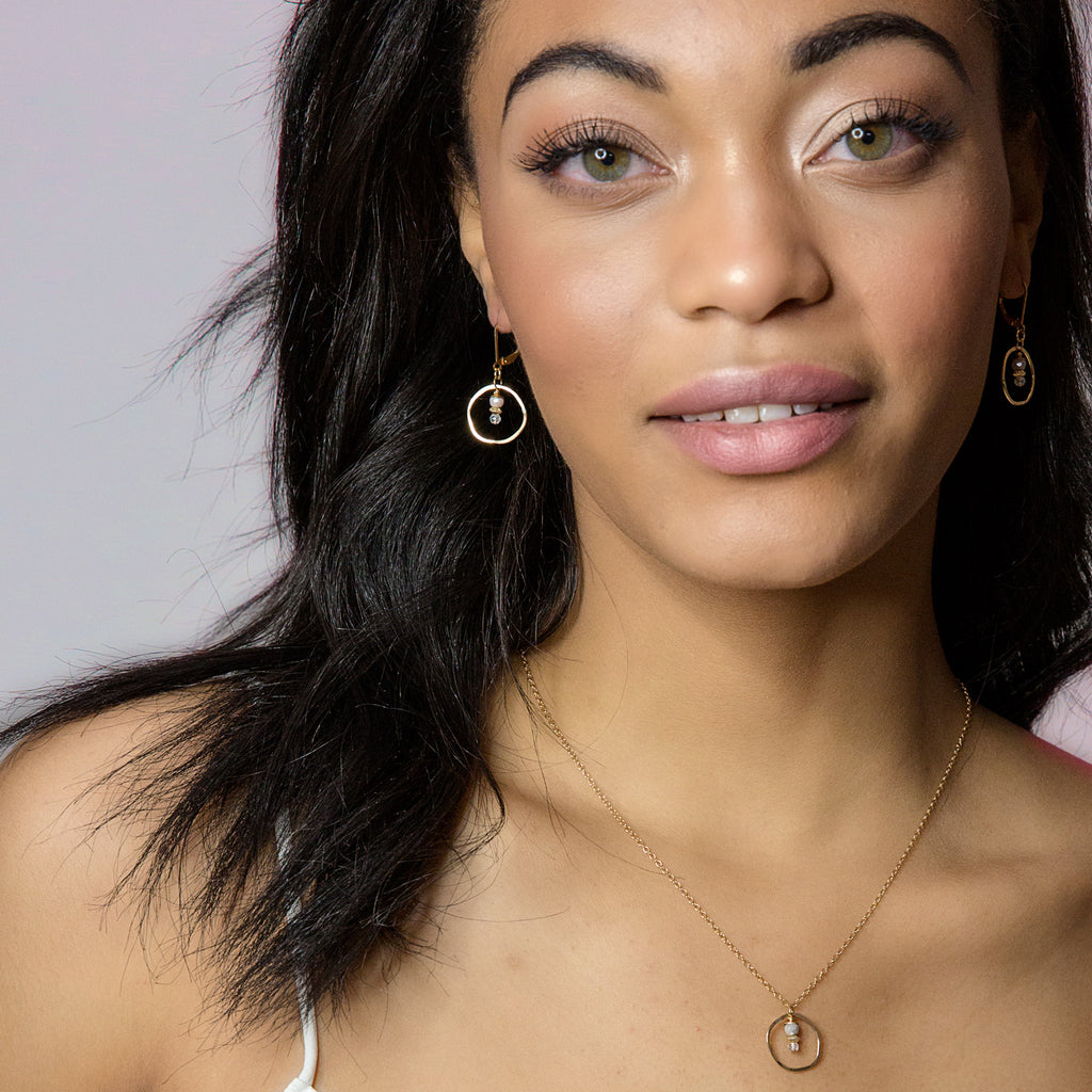 Sunrise Moonstone and Gold Circle Earrings - Freshie & Zero