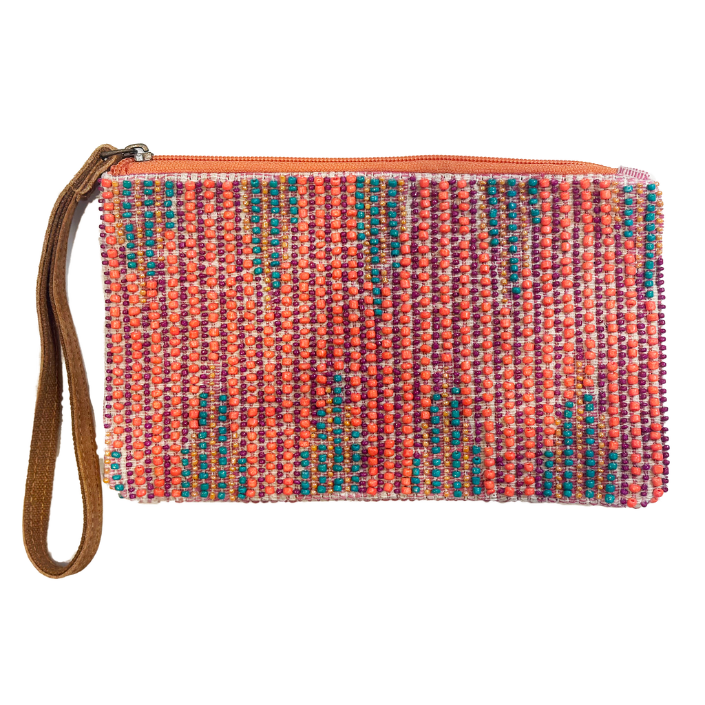 Coral Turquoise Pure Cotton Leather Unisex Beaded Wristlet - Freshie & Zero Studio Shop