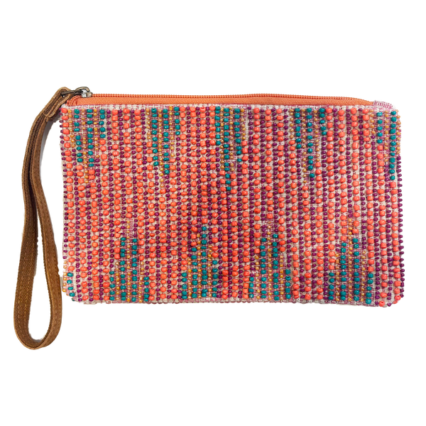 Coral Turquoise Pure Cotton Leather Unisex Beaded Wristlet - Freshie & Zero Studio Shop