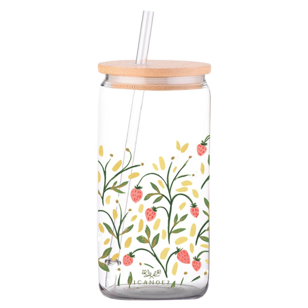 Glass Can + Lid by 1canoe2: Strawberry Meadows - Freshie & Zero Studio Shop