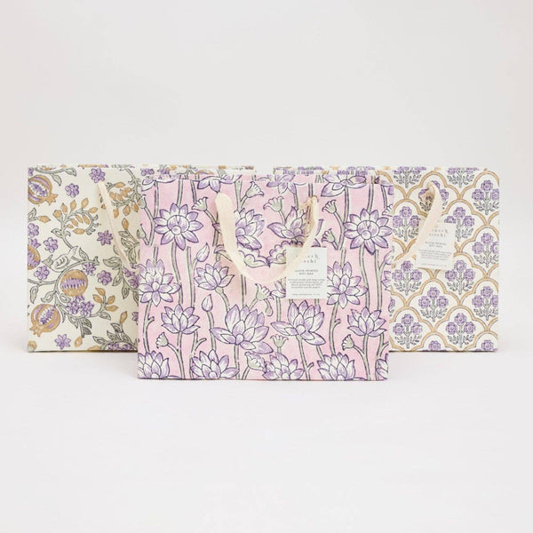 Lavender Hand Block Printed Gift Bags - Medium - Freshie & Zero Studio Shop