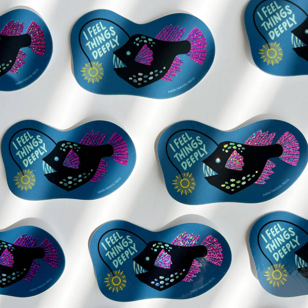 I Feel Things Deeply Anglerfish Vinyl Stardust Sticker - Freshie & Zero Studio Shop