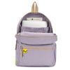 Organic cotton lavender backpack by Fluf with adjustable straps and front pocket, showcasing eco-friendly bag design.