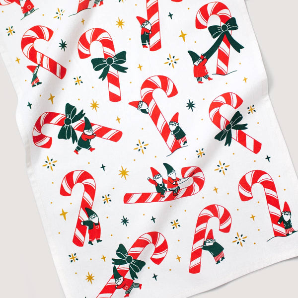 Candy Cane Gnomes Flour Sack Tea Towel - Freshie & Zero Studio Shop