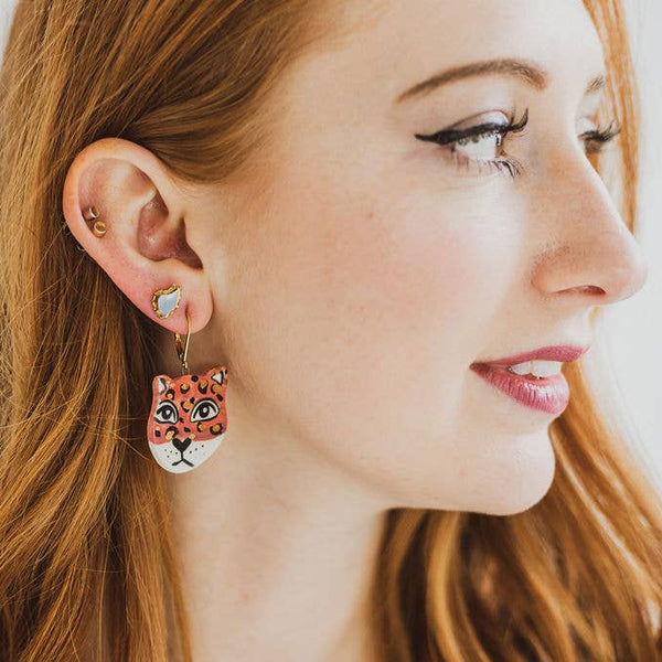Leopard Handmade Ceramic Statement Earrings - Freshie & Zero Studio Shop