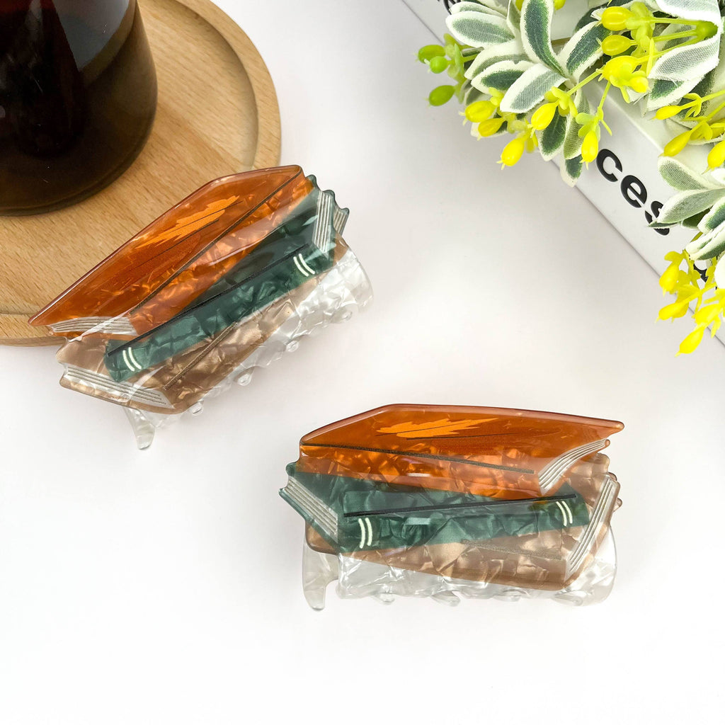 Stacked Fall Books Hair Claw Clip - Freshie & Zero Studio Shop