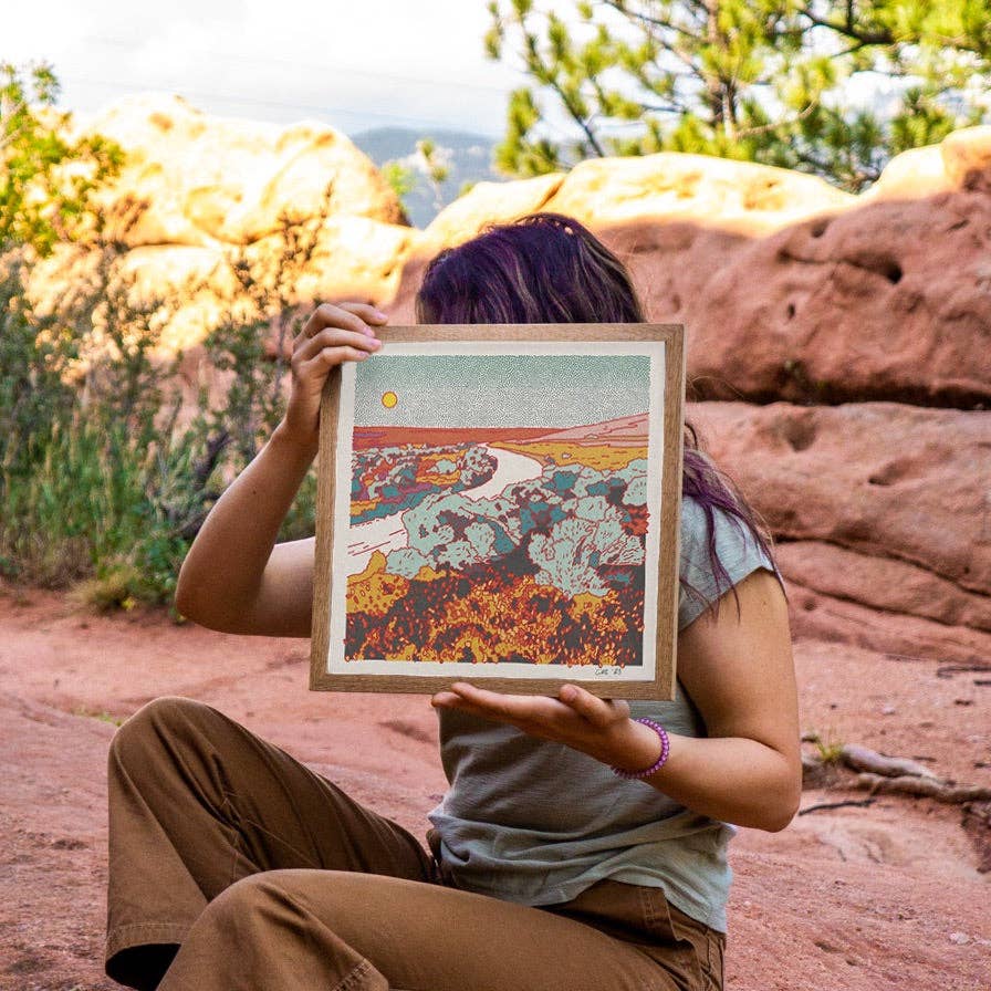Caroline Clark Desert Mountain #40 square art print featuring a desert mountain landscape in earthy tones