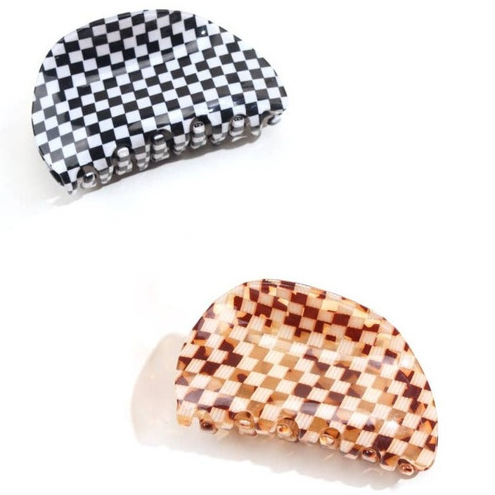 Curved Checkerboard Hair Claw Clip - Freshie & Zero Studio Shop
