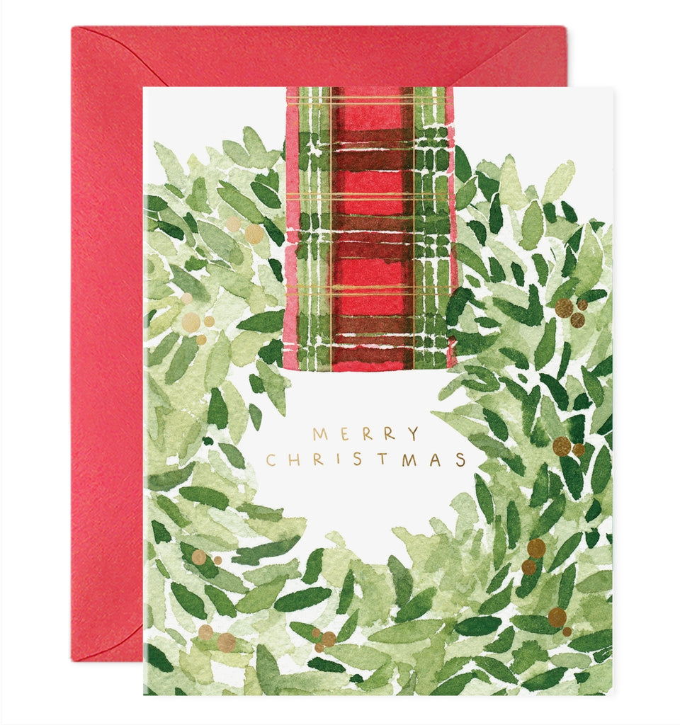 Plaid Ribbon Wreath Christmas Greeting Card - Freshie & Zero Studio Shop