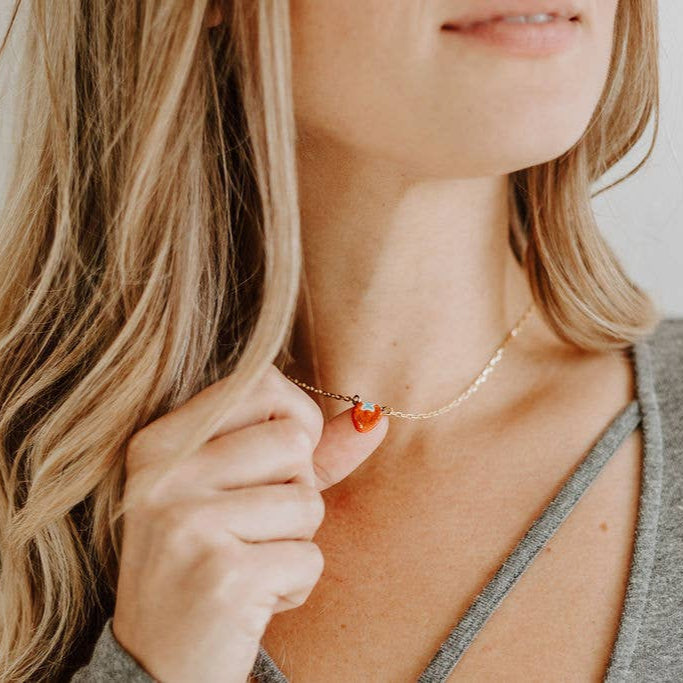 Strawberry Ceramic Pendant Handmade Necklace - Freshie & Zero Studio Shop