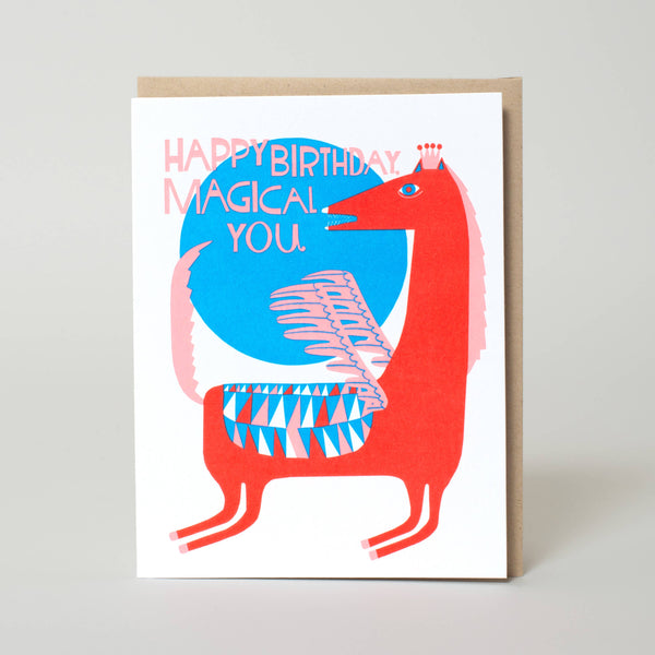 Colorful Magical Horse birthday card by Lisa Congdon for Egg Press, featuring whimsical horse illustrations on greeting card paper